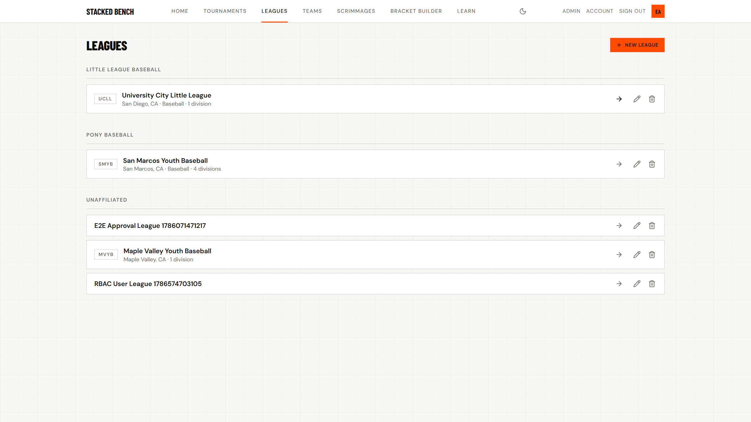 The leagues browser