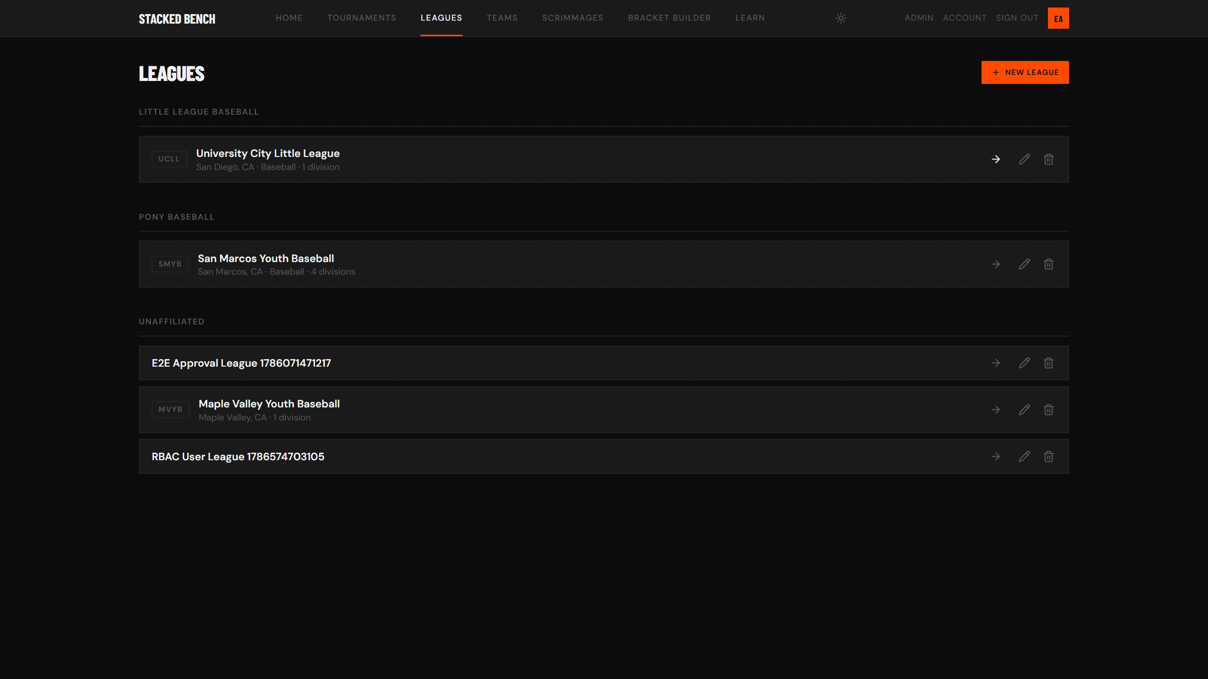 The leagues browser