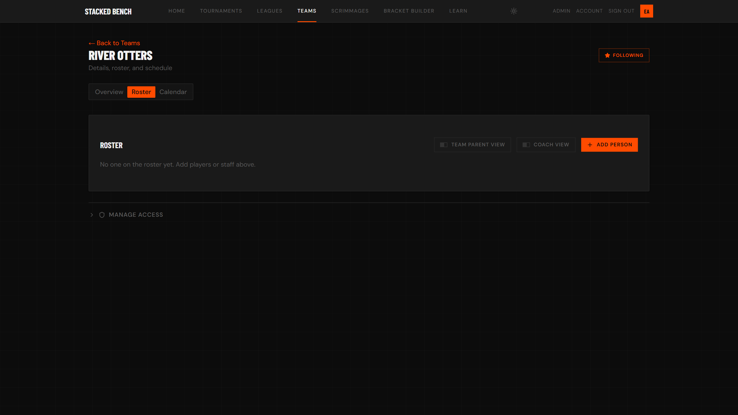 A brand-new team with an empty roster